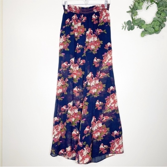 Elevenses Wide Leg Floral Pants Size Small High Waisted Sheer Boho Resort Beach - Picture 2 of 5